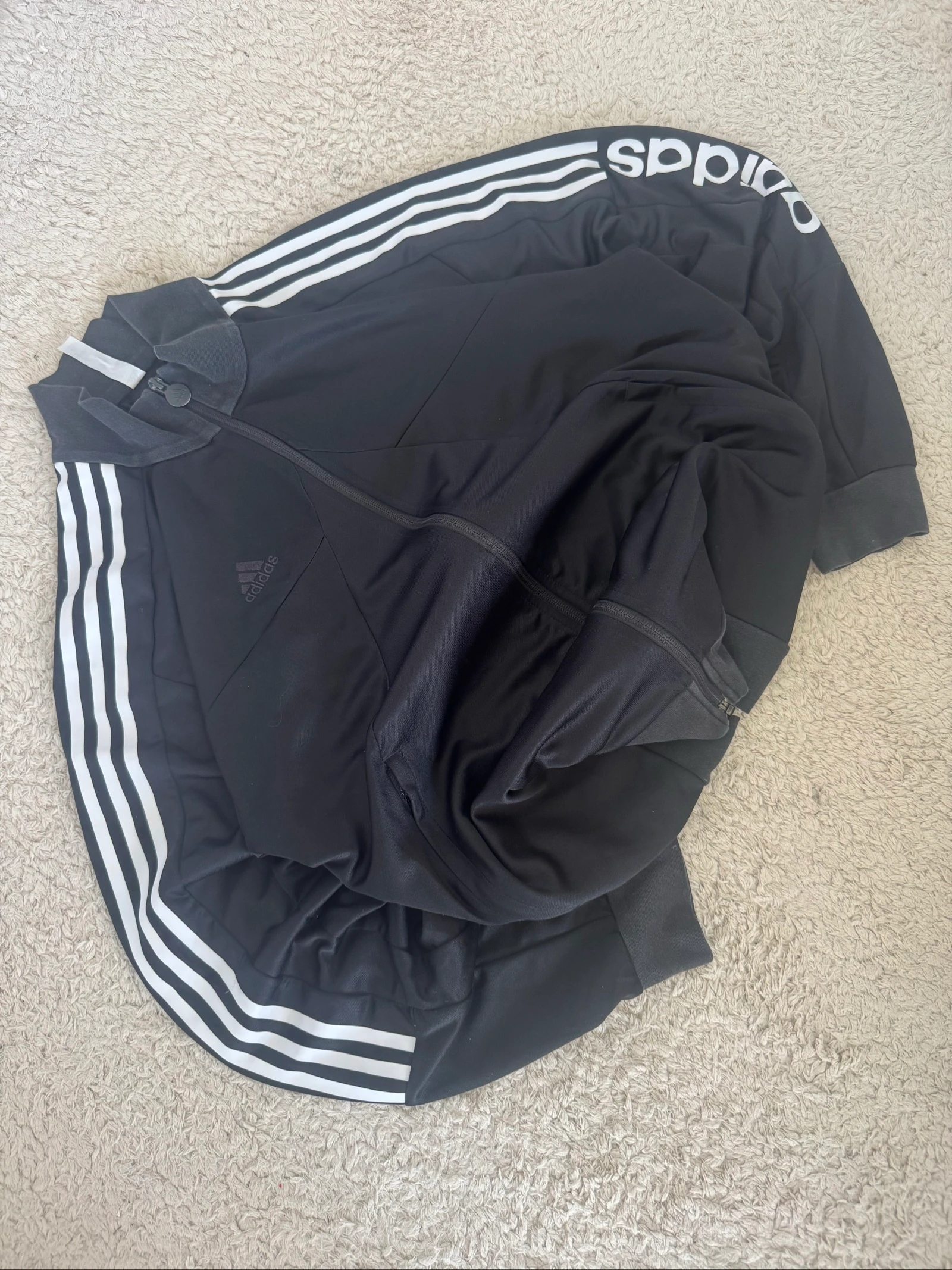 Adidas Track Jacket Black Logo Sleeve Full Zip Sportswear 3 Stripes Men’s L – photo 2